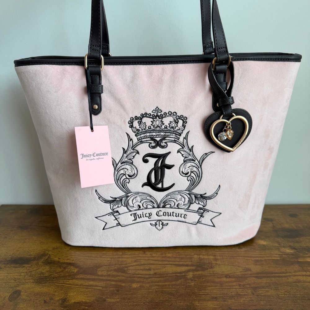New Juicy Couture Need More Large Tote Shoulder Handbag Light Pink Brown Y2K